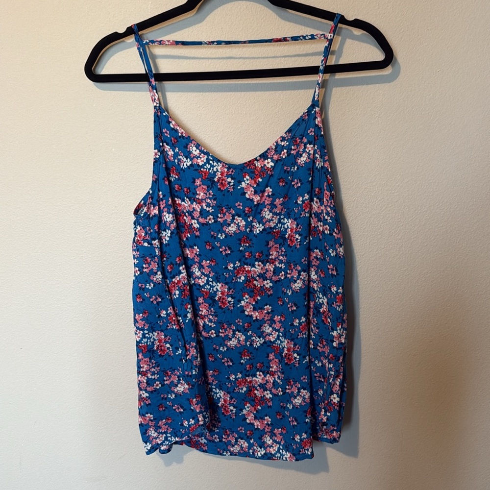 Pixley Tank Top Spaghetti Strap Bright Blue Floral Womens Medium Made USA Rayon - Picture 2 of 7